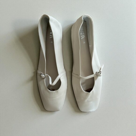 Zara White Leather Flats | Size 38 | New (No Tags) | Made in Turkey - Picture 4 of 11